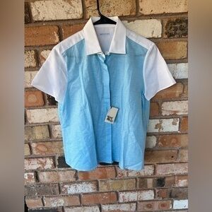 Hadleigh’s | button front blue cotton blouse